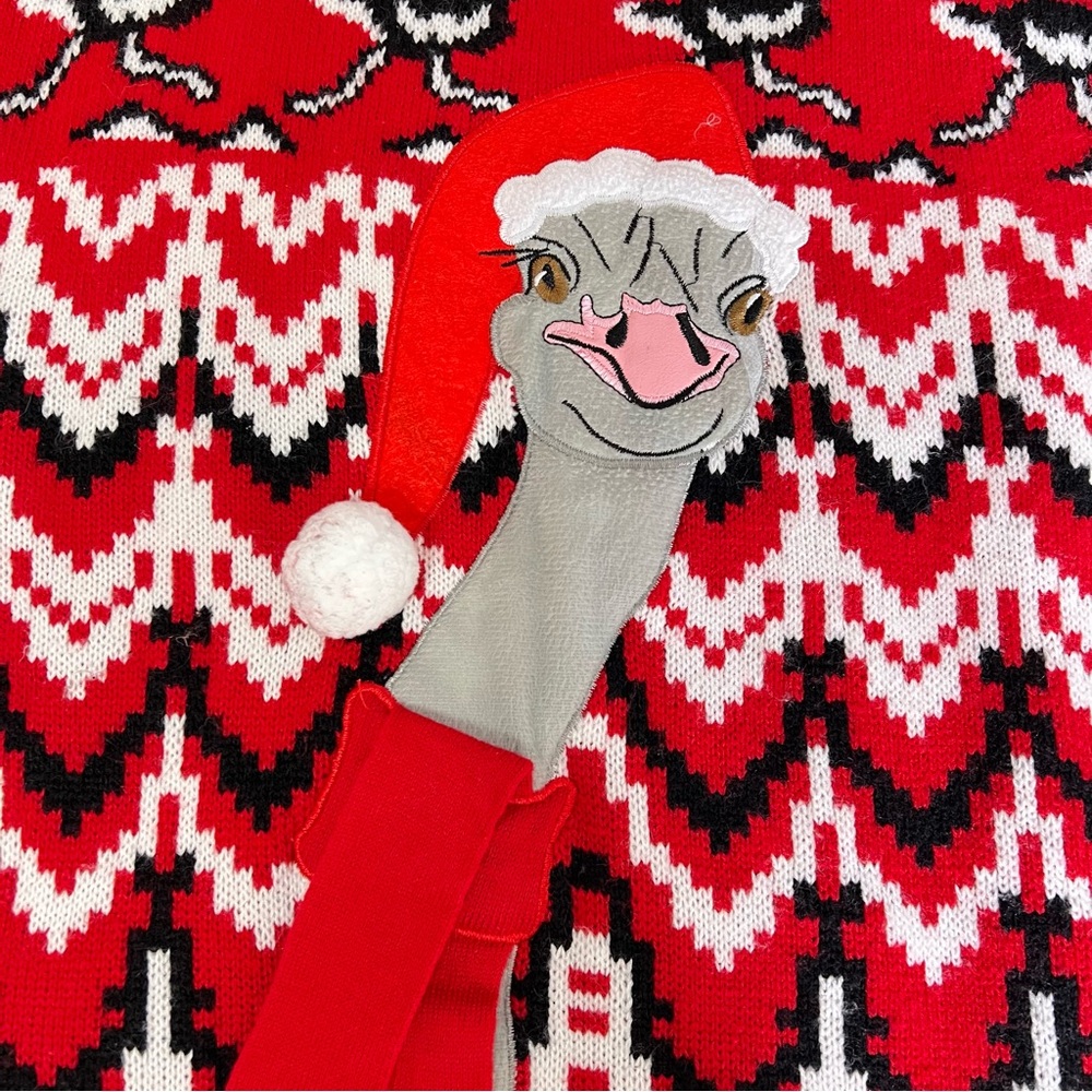 33 Degrees Ostrich Santa Scarf Ugly Christmas Sweater Red Knit - Picture 12 of 12